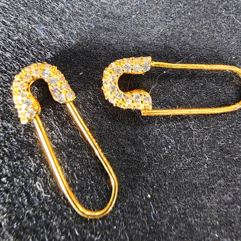 Elegant Gold over .925 Sterling Silver CZ Safety Pin Earrings